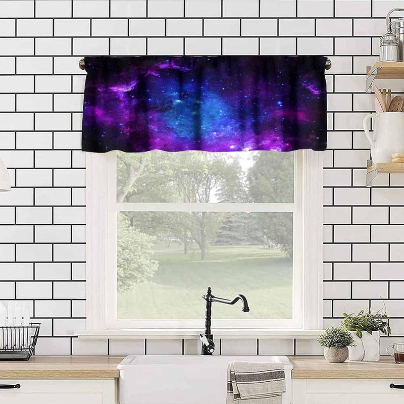 AAVEUP Galaxy Valance Curtain for Kids Room Universe Beautiful Blue Purple Meteor Solar System Planet Outer Space Window Treatment Valances Curtains for Boys Living Room Bedroom Nursery 54x18In - Image 2